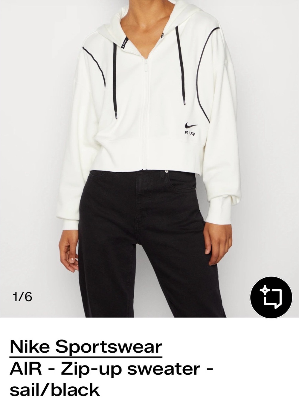 Nike White and Black Cropped AIR Zip Hoodie